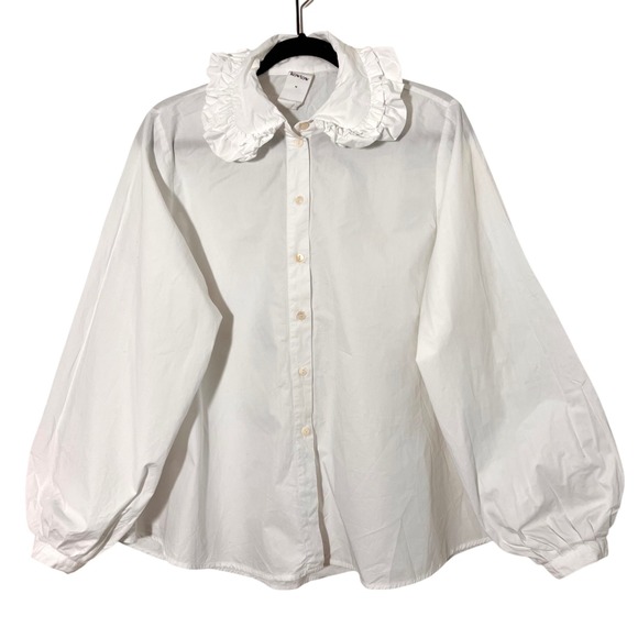 Kowtow Tops - Kowtow Renaissance Top Size M White Organic Cotton Ruffle Collar Lantern Sleeve